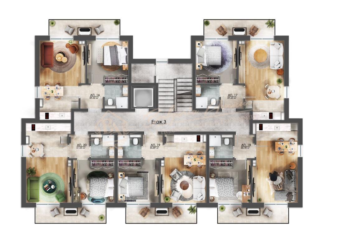 Квартиры от застройщика в новом жилом доме в тихом центре курорта Солнечный берег