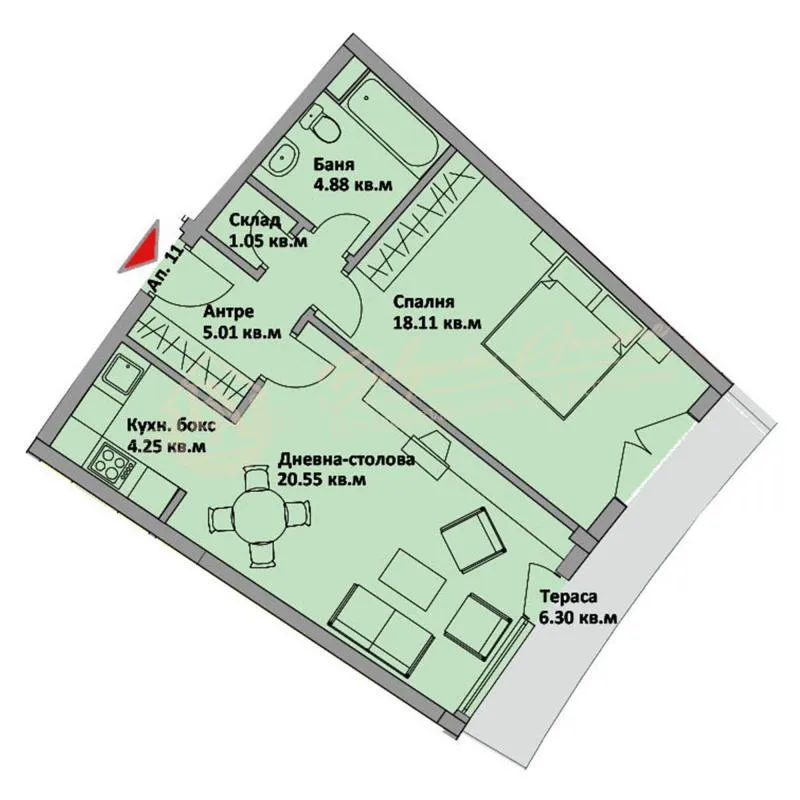 Просторная квартира с 1 спальней и ремонтом в г.Варна