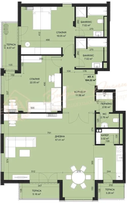 Апартаменнт с 2 спальнями в парке с энергоэффективной и видом на море г.Варна