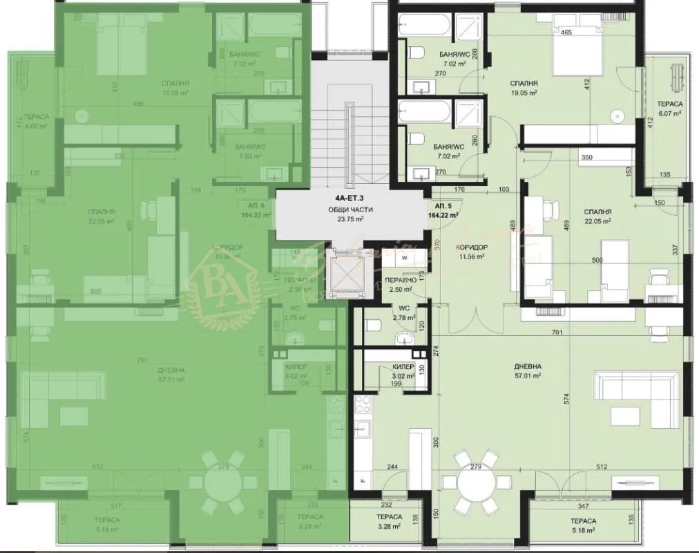 Апартаменнт с 2 спальнями в парке с энергоэффективной и видом на море г.Варна