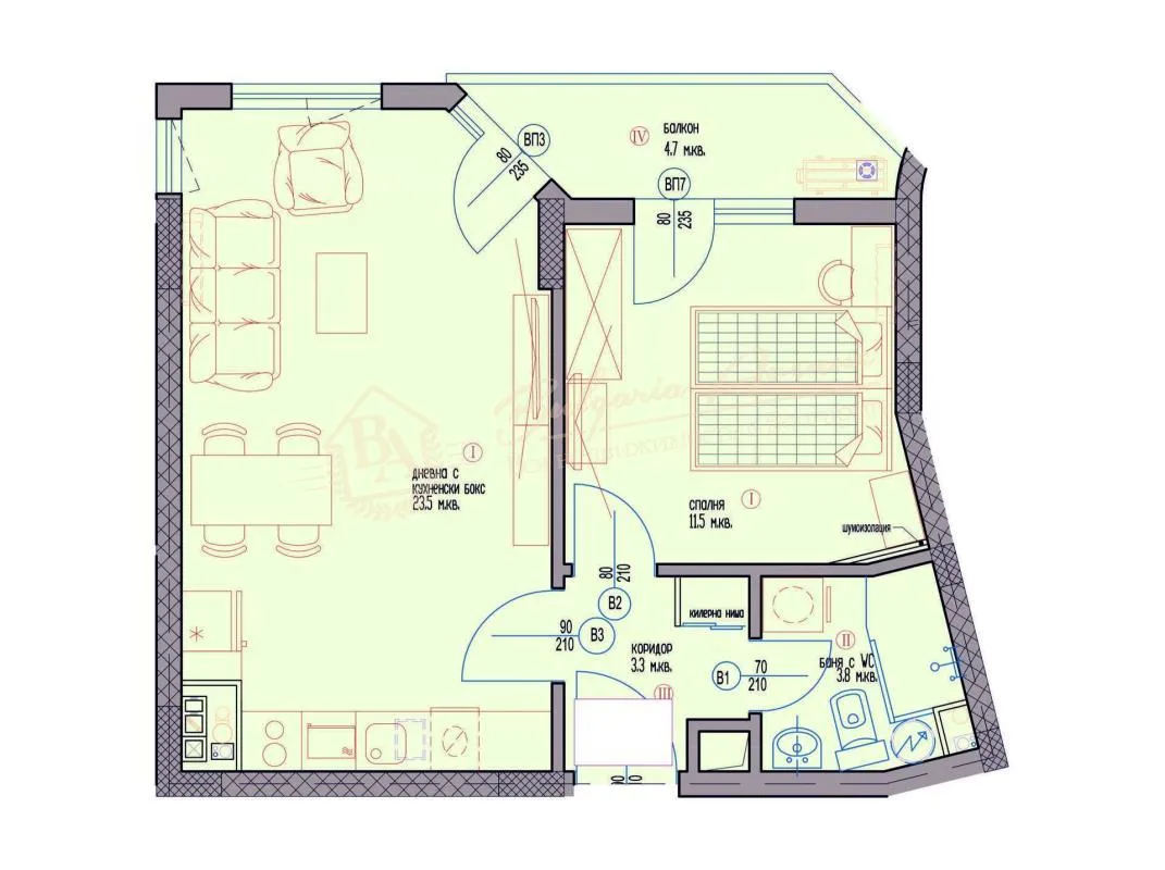Двухкомнатная квартира в новом элитном жилом доме в южной части района Бриз в Варне.