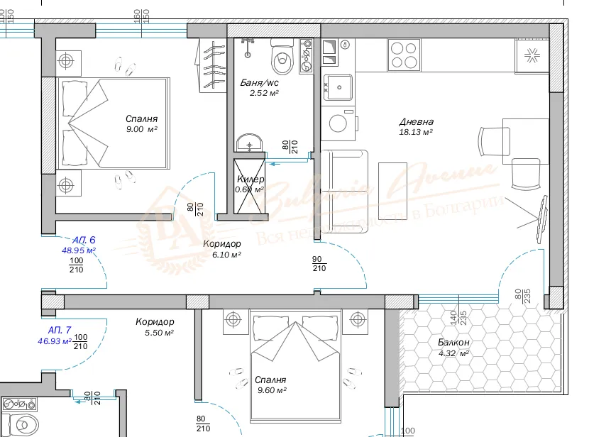 Двухкомнатная квартира от застройщика в квартале Пчелина, г. Варна