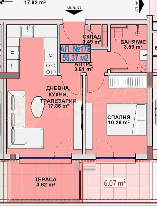 Апартамент с 1 спальней в новом жк в Бургасе - рассрочка